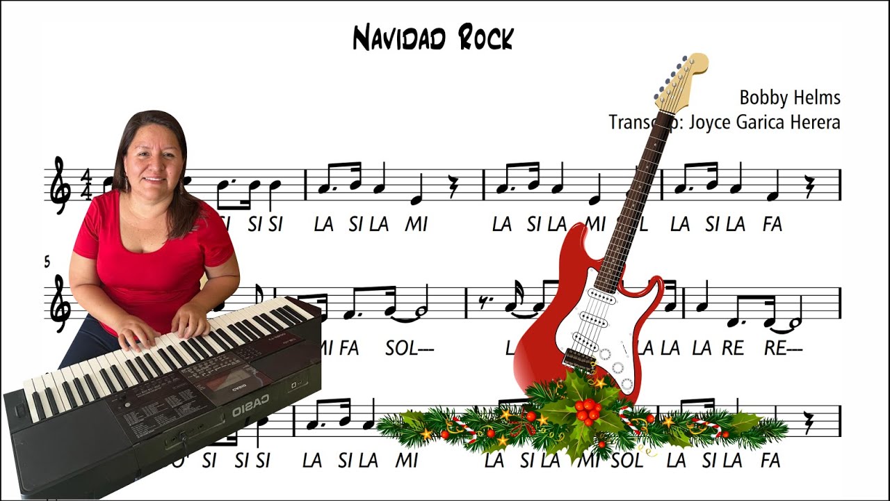 🎸🎵🎄Navidad Rock -  (partitura) flauta, violín, guitarra, melódica, piano