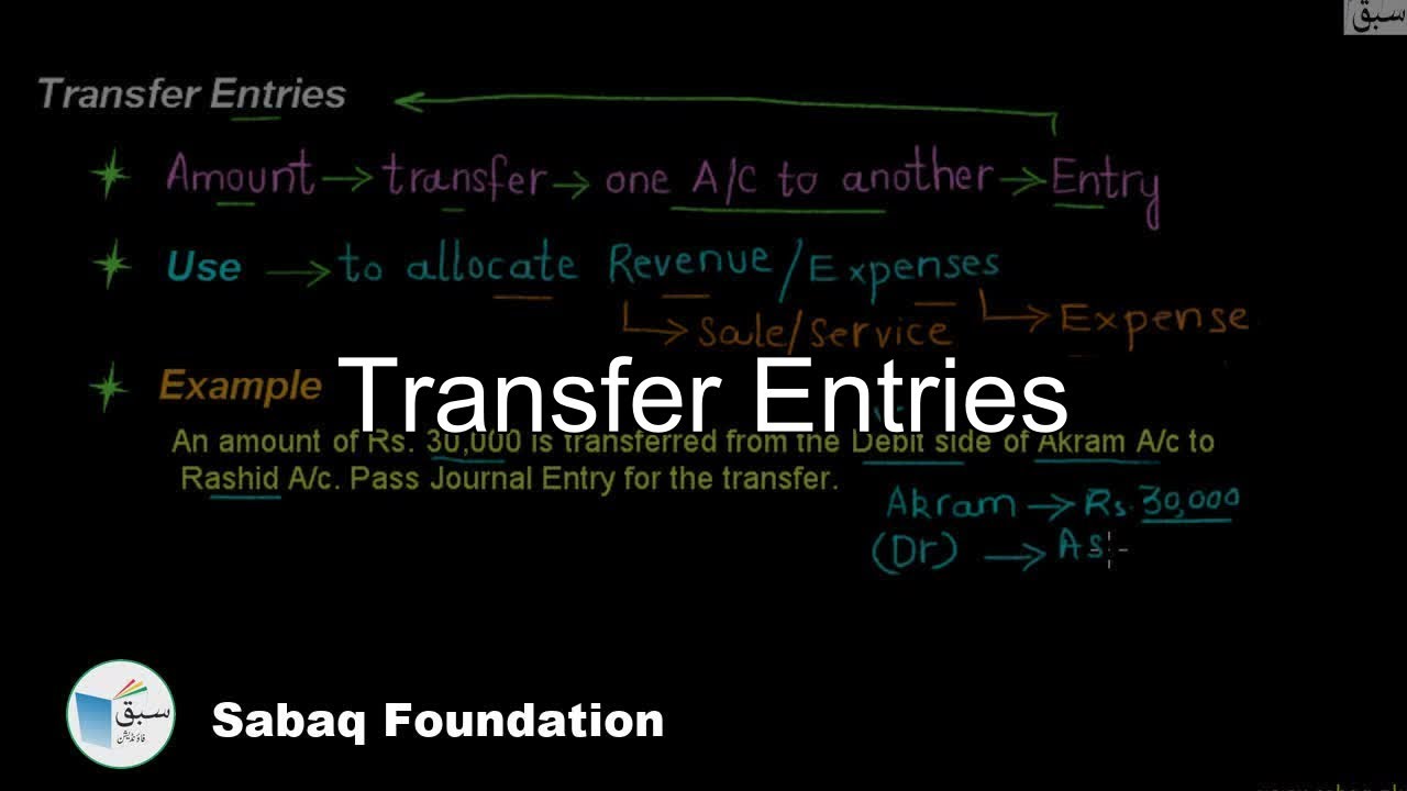 Transfer Entries, Accounting Lecture | Sabaq.pk