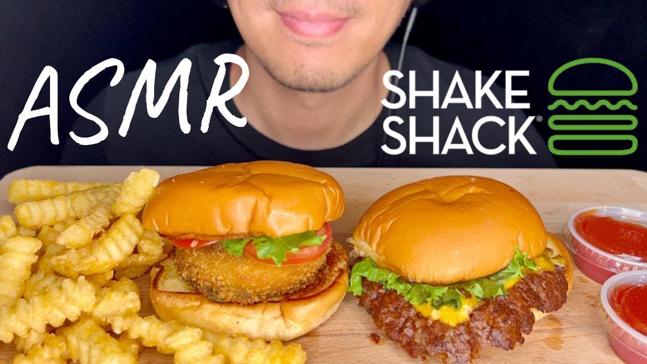 ASMR EATING SHAKE SHACK SHROOM BURGER + SHACK BURGER & FRIES | MUKBANG | EATING SOUNDS | EATING SHOW