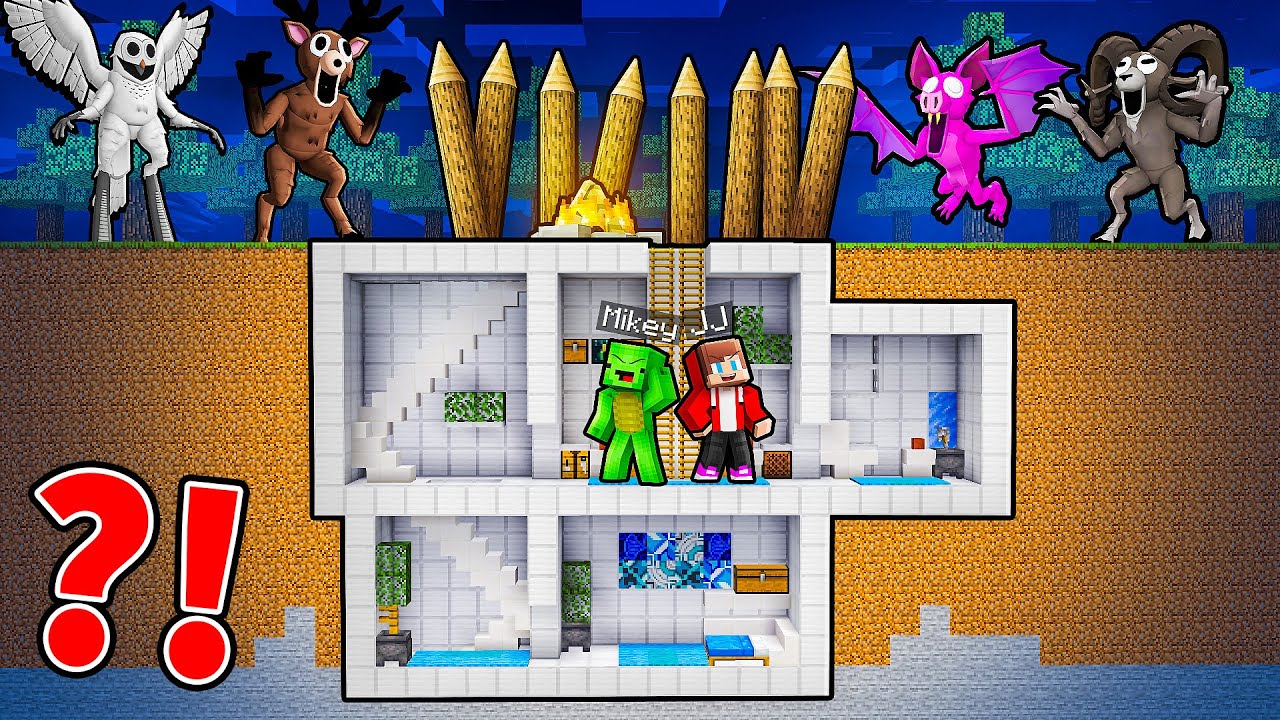 JJ and Mikey BUILT a SECRET BASE To Hide From Animals in Minecraft - Maizen