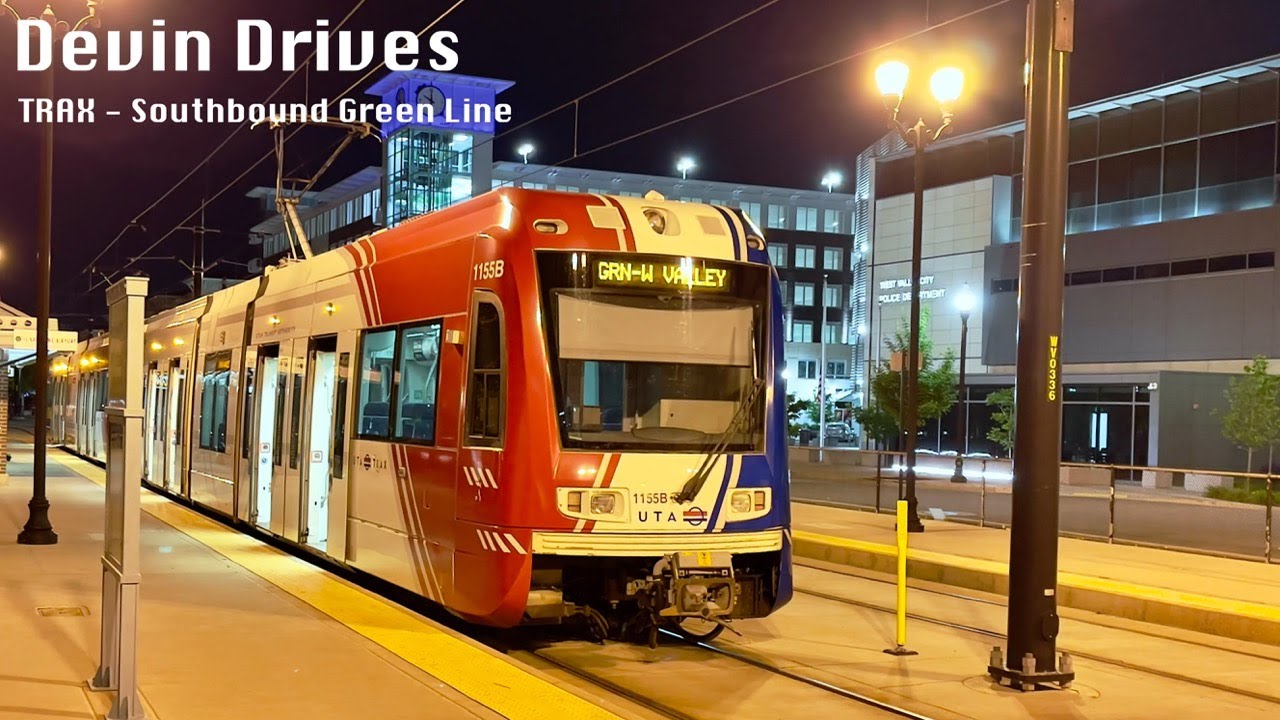 Utah Transit Authority TRAX Green Line - Early Morning Trip through Fog and Holiday Lights