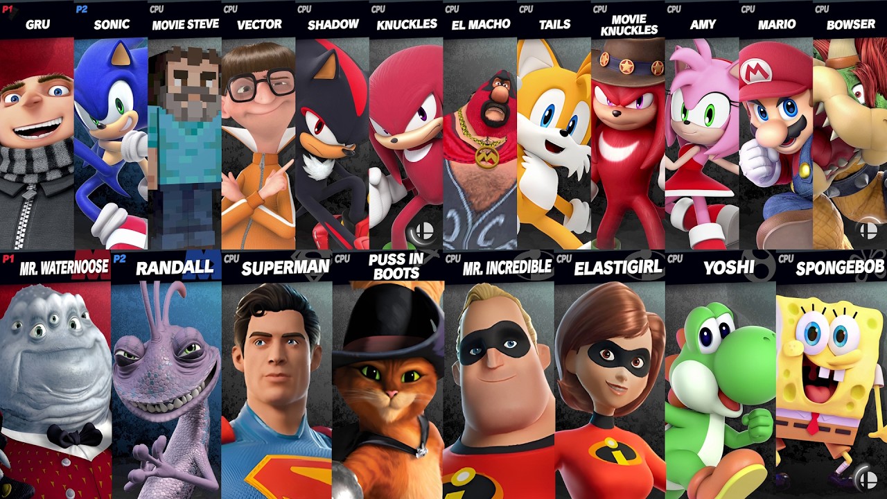 Sonic vs Mario vs Yoshi vs Superman vs Mr. Incredible vs Monster Randall | Super Smash Bros Ultimate