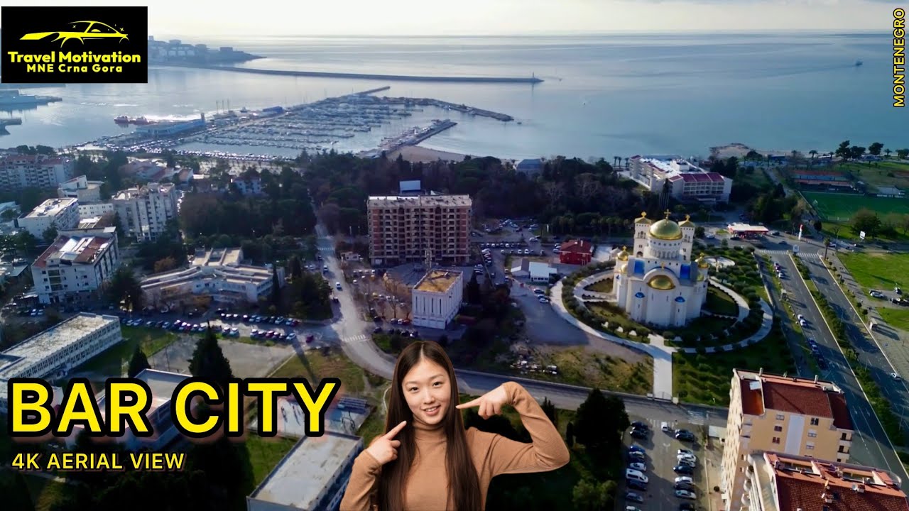 BAR Grad, Luka, Hram, plaža iz vazduha u Februaru 2024 - BAR CITY [Aerial View in 4K] MNE Crna Gora
