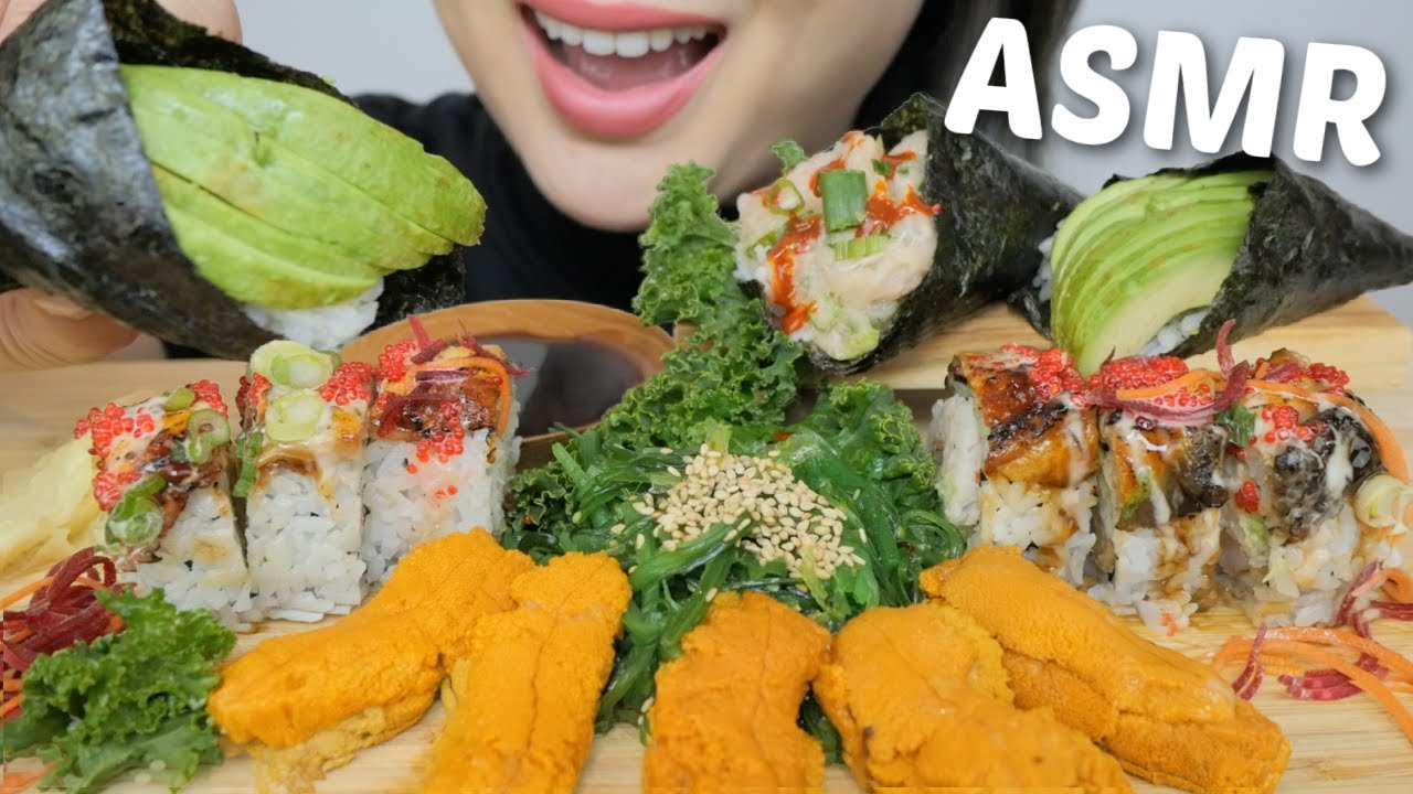 SUSHI ASMR *Fresh BC Uni with Tamaki Cone and Gozila Roll | N.E Let's Eat