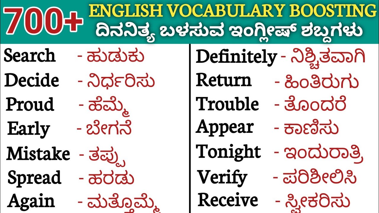 700+ daily use english words with kannada meaning|English vocabulary boosting | English new words