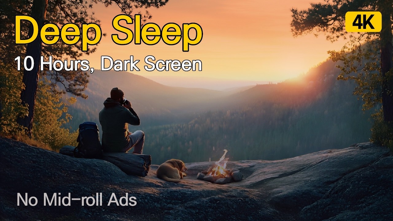 4K Deep Sleep ASMR | Forest Campfire & Birdsong (10 Hours, Dark Screen) / 수면유도, 모닥불과 새소리