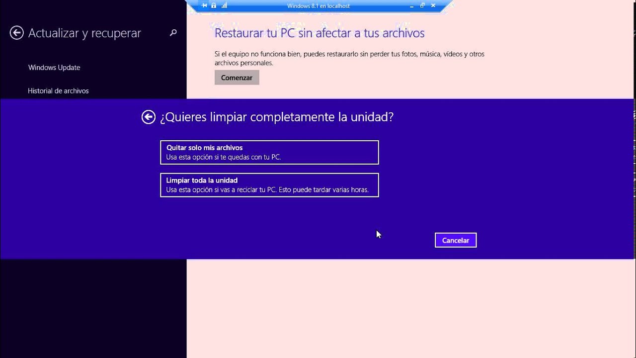 Quitar todo y reinstalar Windows 8.1