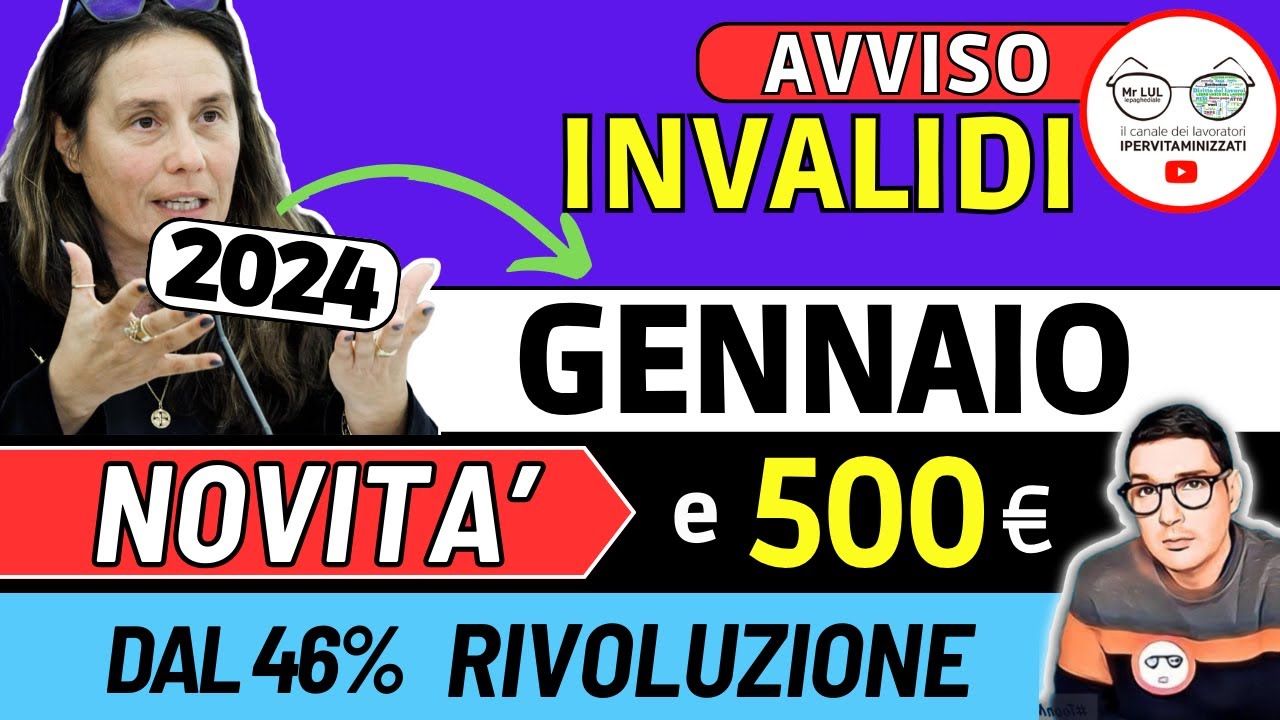 🔴 INVALIDI PARZIALI e TOTALI NOVIT&Agrave; GENNAIO 2024 ➡ PENSIONE AUMENTI IMPORTI 500&euro; ADI BONUS CAREGIVER