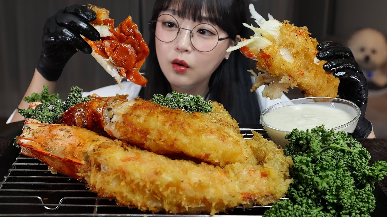 Есть гигантские жареные креветки🍤Mukbang Asmr