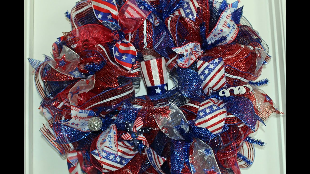 How to make a ruffle deco mesh wreath- Patriotic wreath to show off your patriotism