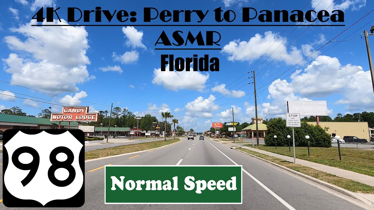 4K Drive: Perry to Panacea ASMR. Florida.  US 98