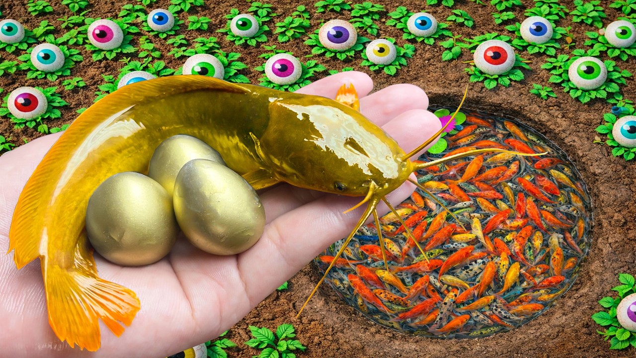 Catch Ornamental Fish in Giant Colorful Eggs, Tropical Fish, Purple Tiger Fish, Dragon Guppy, Carp