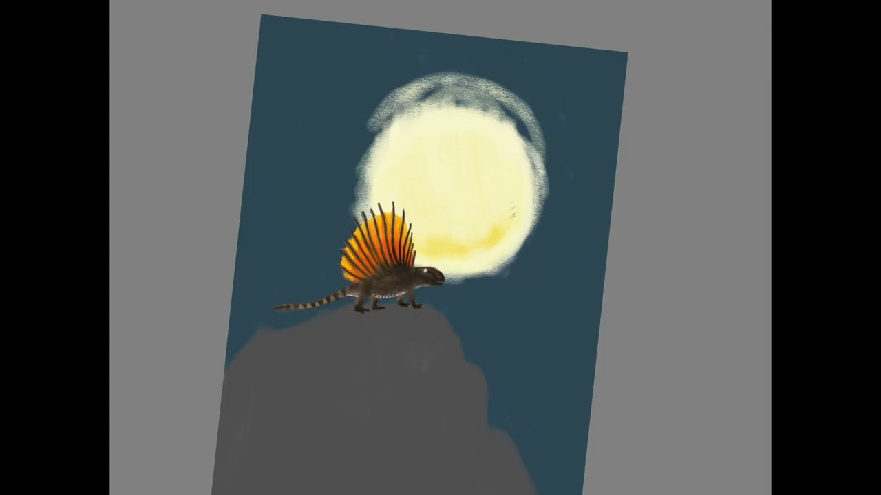 Dimetrodon grandis standing under the moonlight WIP speedpaint 