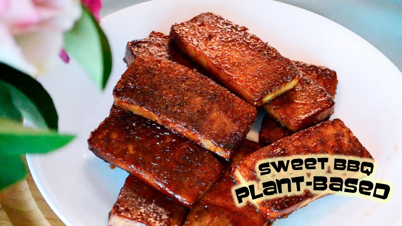 STICKY SWEET BBQ TOFU 'RIBS' (Plant based pork?): Vegetarian: NO flour [SweetSaVeg]