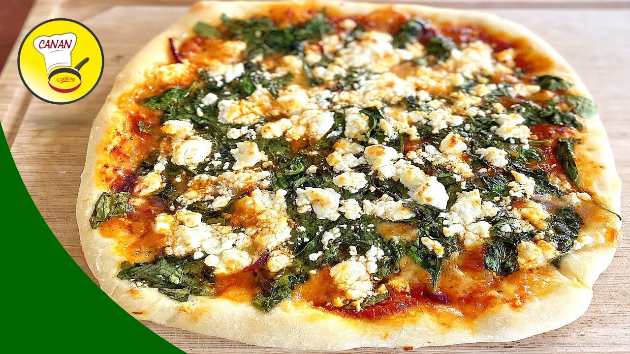 Spinat Pizza mit Feta 😋 - Grundrezept Pizzateig & Pizzasoße | Veggie Pizza | Canans Rezepte