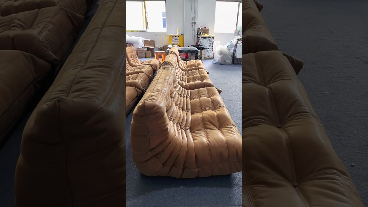 Luxury Tan Vintage Leather Togo Sofa Replica | Michel Ducaroy Iconic Design #togosofa #iconicdesign