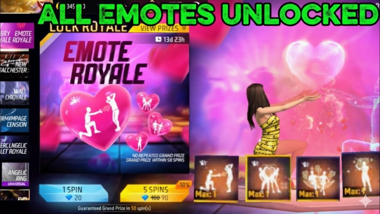 FREE FIRE NEW EMOTE ROYAL 😍ALL EMOTES UNLOCKED 