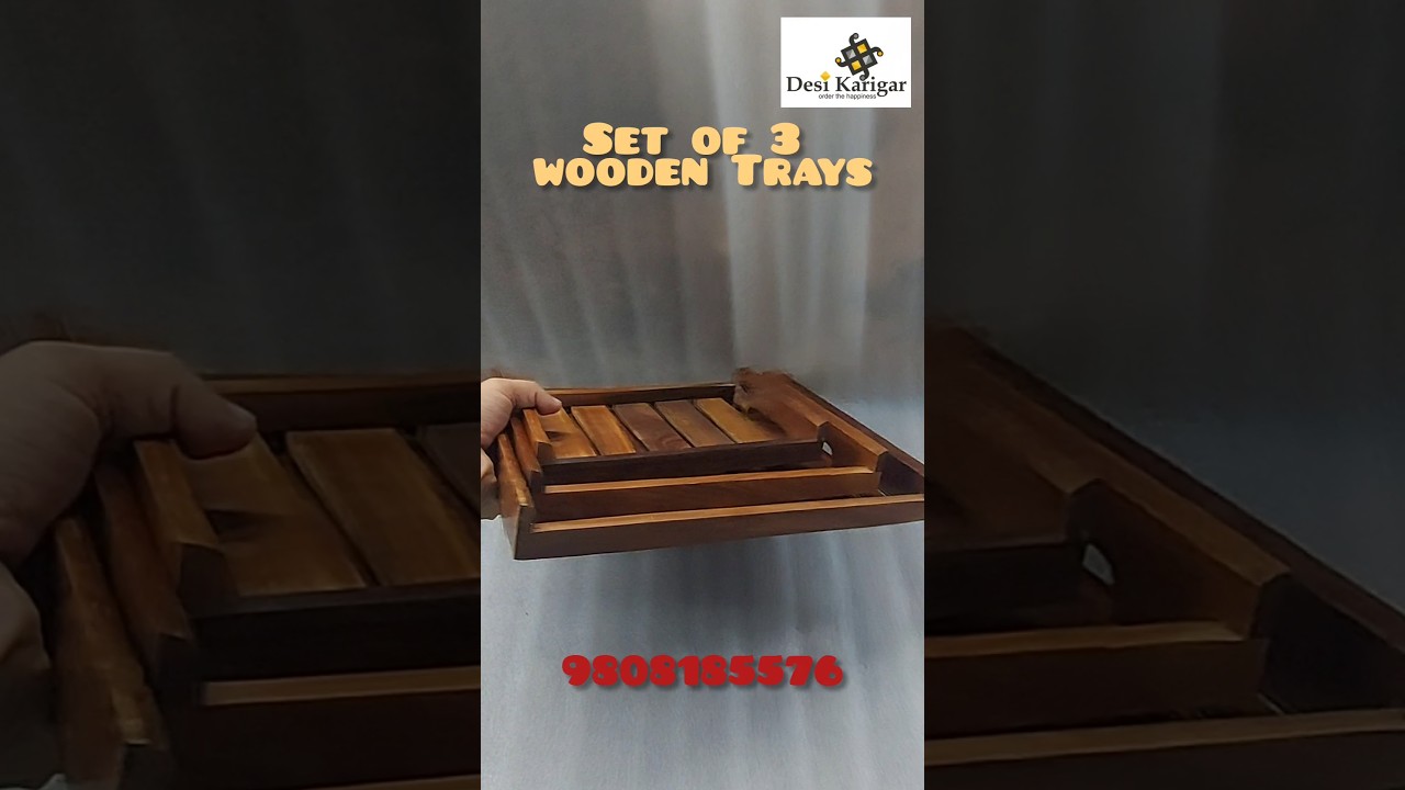 Set of 3 Sheesham Wood Striped Trays | Premium Serveware | Desi Karigar ✨🪵9808185576