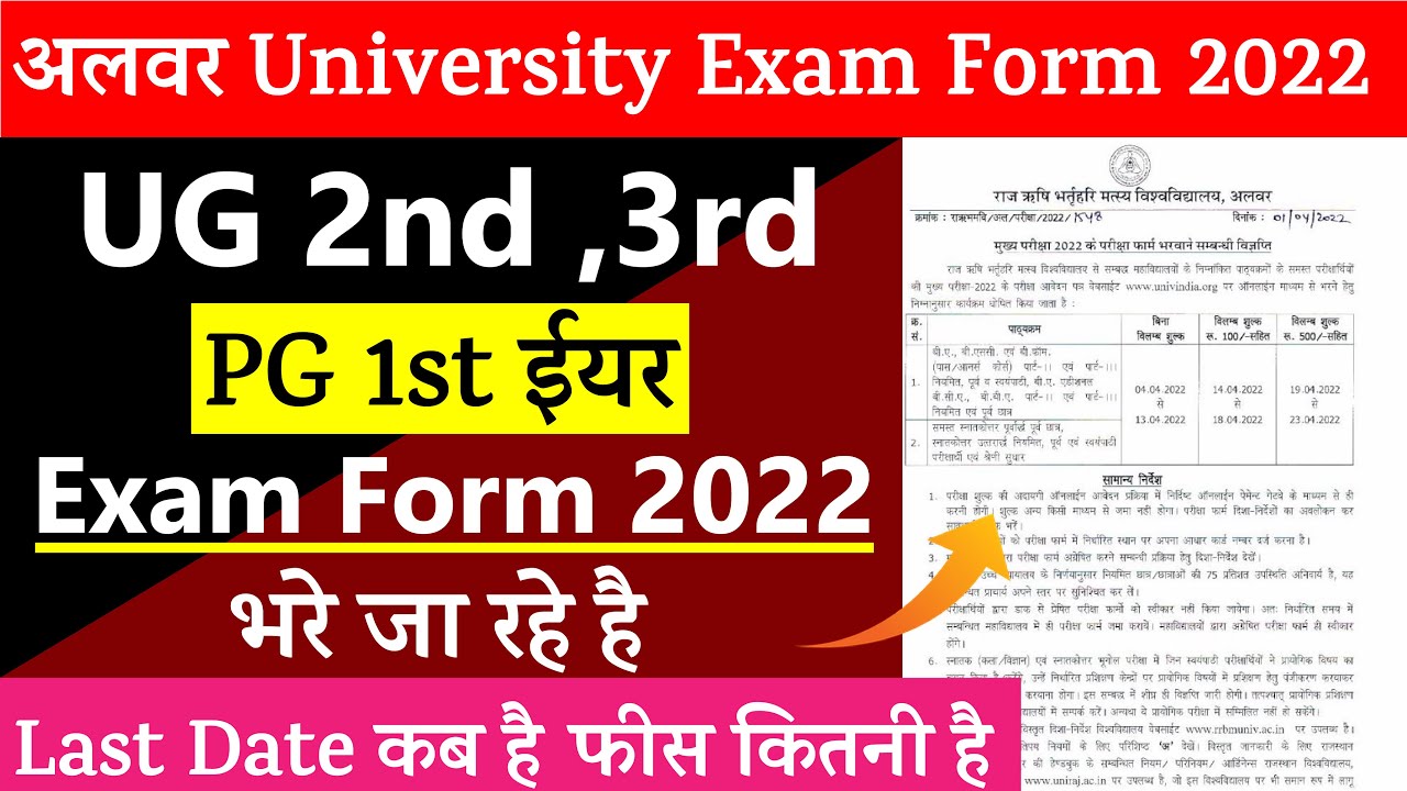 Rrbmu UG 2nd ,3rd , PG Final Year Exam Form 2022 Start/Rrbmu Exam Form UG 2nd ,3rd PG 1st Last Date