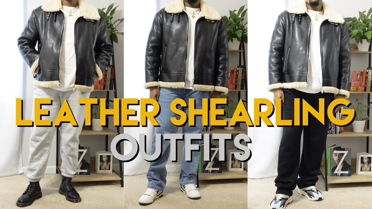 Men's Leather Shearling Jacket Outfits | Winter Fashion Style 2022