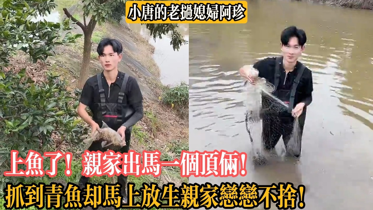 【小唐的老撾媳婦阿珍】上魚了！親家出馬一個頂倆！抓到青魚卻馬上放生親家戀戀不舍！