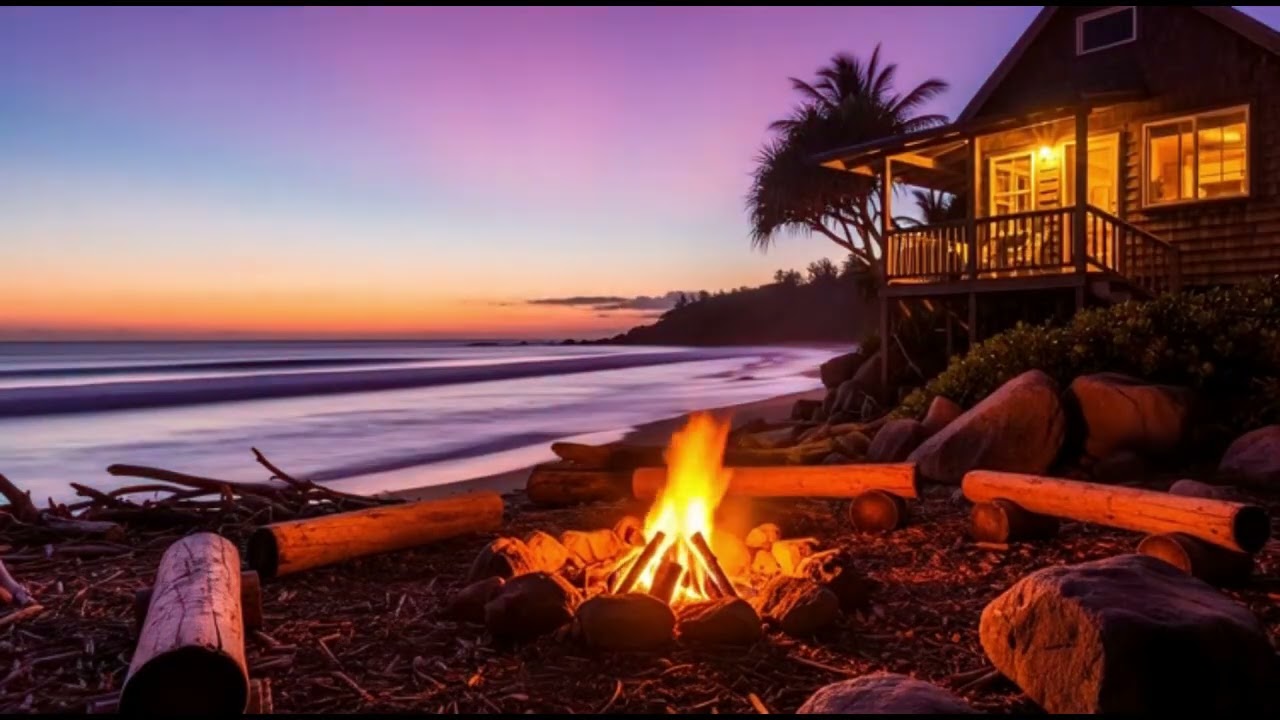 Beautiful seaside scenery, a fire to relieve stress, and beautiful music.