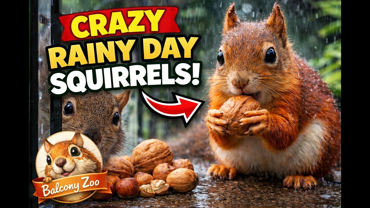 Rainy Day Visitors: Wild Squirrels Discover a Nut Buffet!