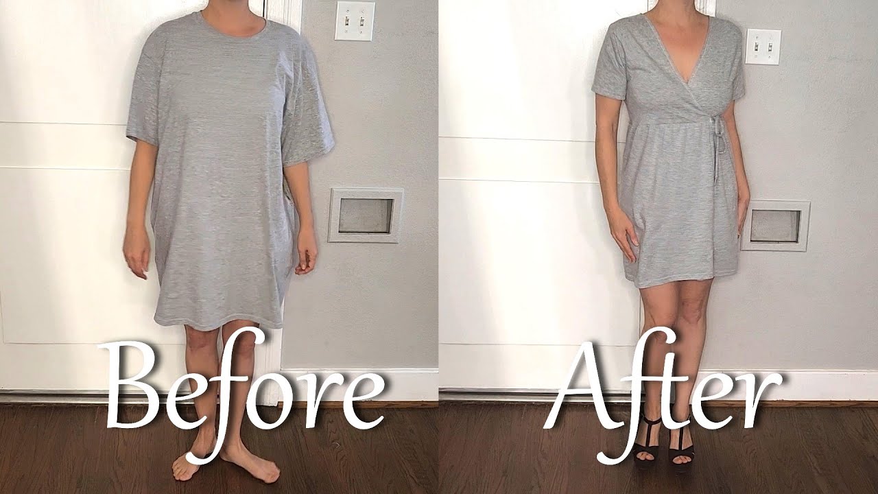 How to Sew a Wrap Dress From a Thrifted T-Shirt (upcycling/refashioning project)