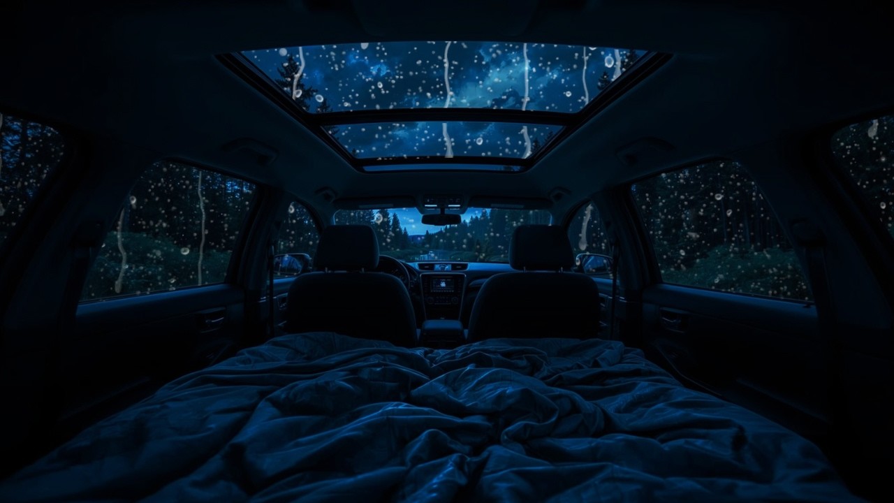 Heavy Rain Sounds for Deep Sleep: Car Roof Ambience for Rest - ASMR Sleeping In The Car , Rain Sound