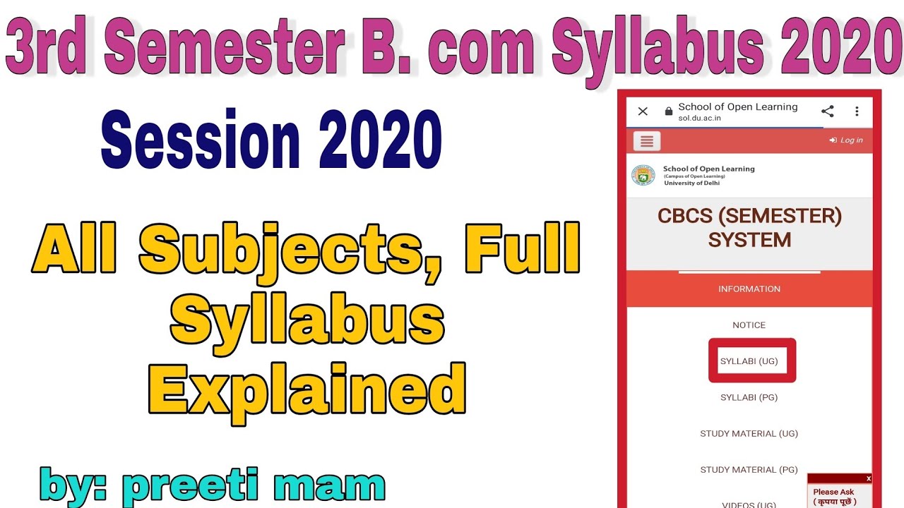 B.com Program 3rd Semester all Subjects, Full Syllabus and Subject List Explained || Must Understand
