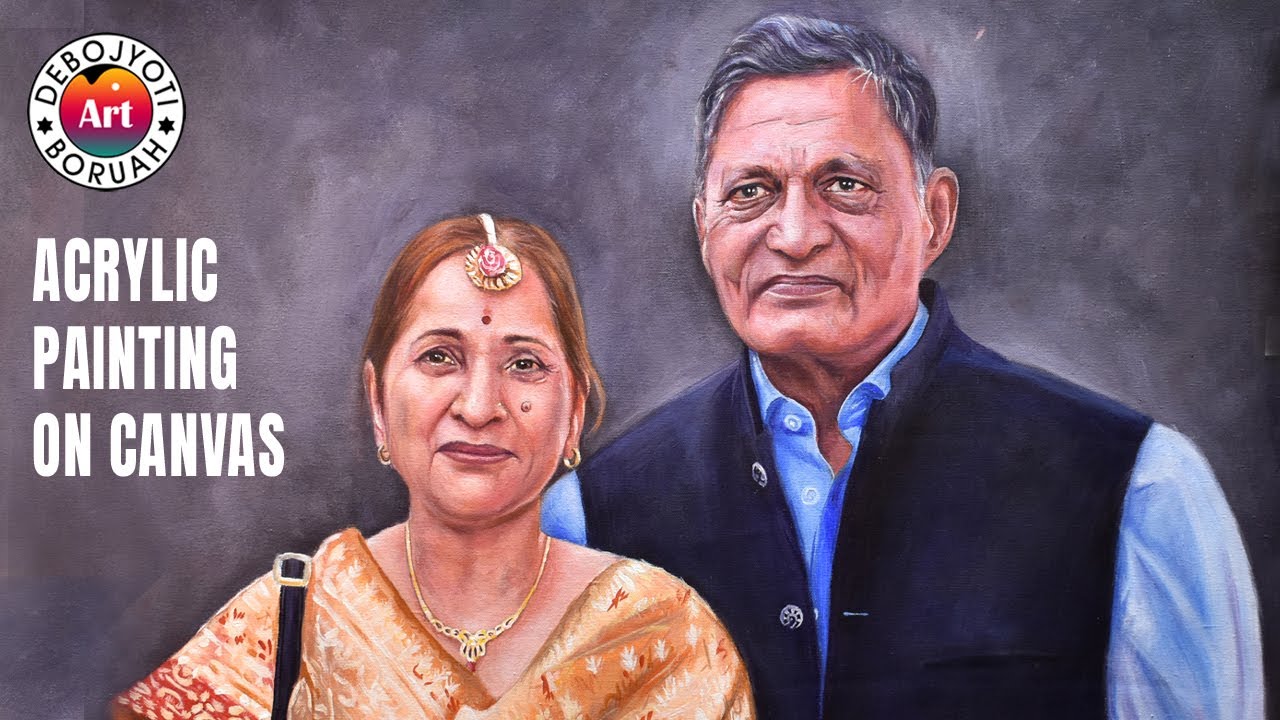 Painting of a Beautiful Couple | Acrylic Portrait Painting on Canvas Tutorial by Debojyoti Boruah