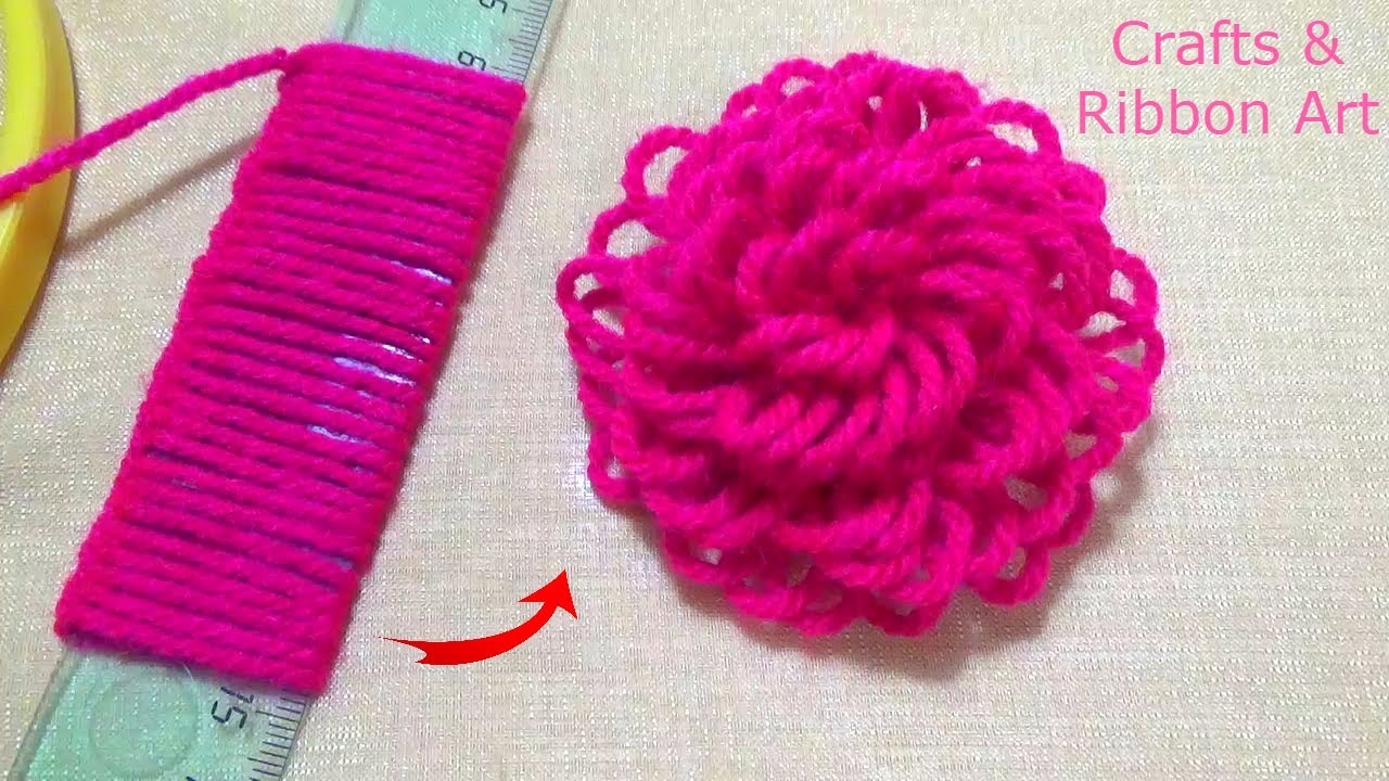 Super Easy Woolen Flower Craft Ideas with Scale - Hand Embroidery Flower Design - Sewing Hack