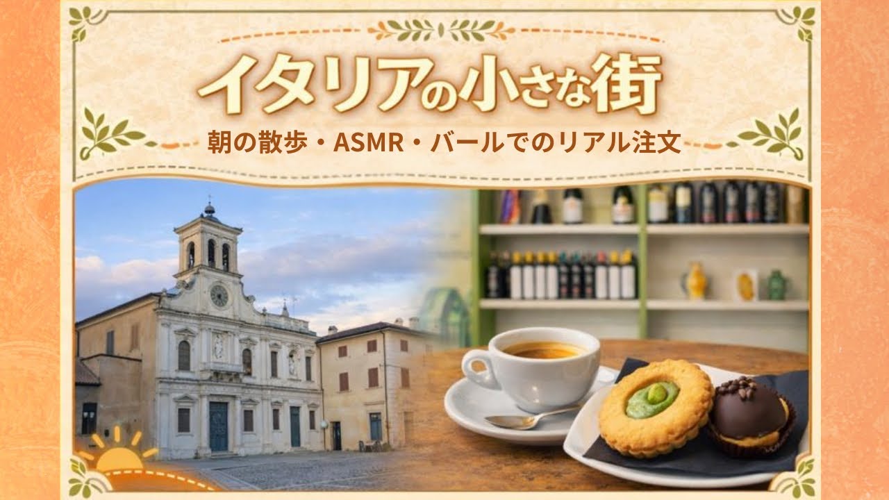 イタリアの小さな街｜朝の散歩・ASMR ・バールでのリアル注文