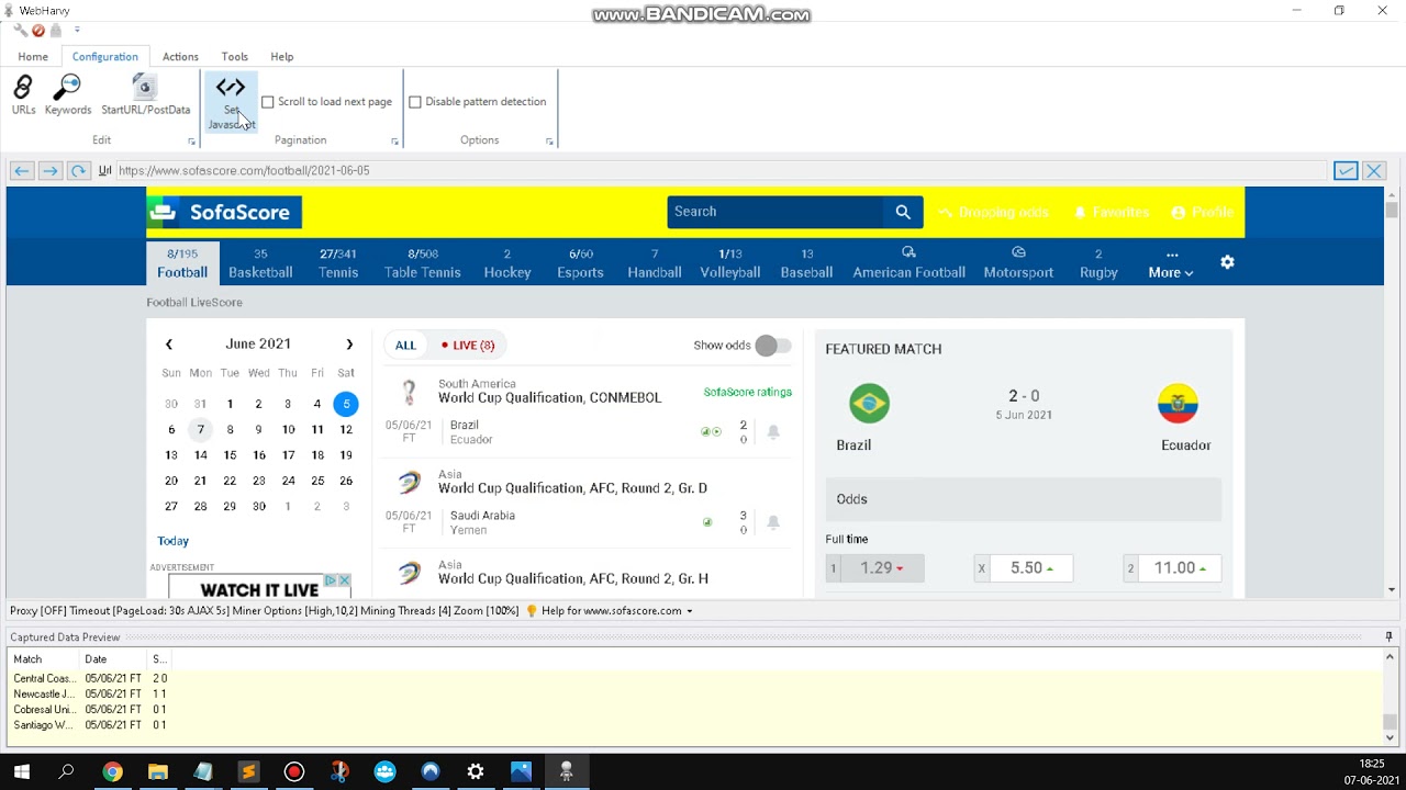 Sofascore listings page scraping - Correct Method of configuration and pagination