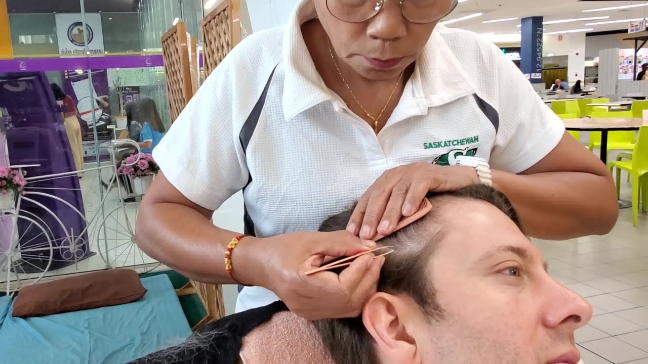 $6 TOTAL WHITE HAIR REMOVAL 🇹🇭 Pattaya Thailand | Thai Lady Plucking White Hairs for 1 HOUR ASMR 4K