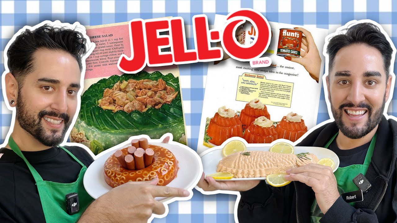 Making Vintage Jello Recipes! | Hotdog, Tuna & BBQ jello 🥲💜🖤 The Welsh Twins