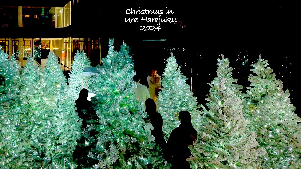 4K60 [Рождество в Ура-Харадзюку] Освещение аллеи, 2024 г., Токио, Япония