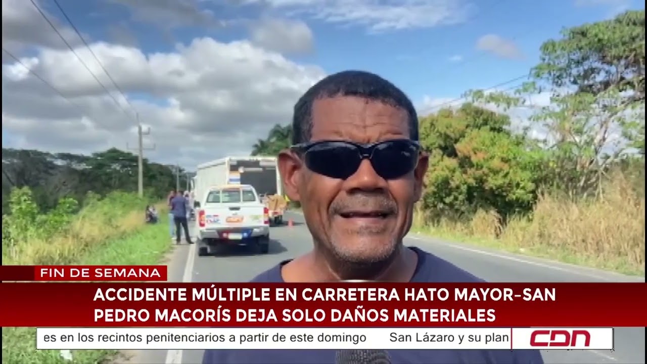 Accidente múltiple en carretera Hato Mayor San Pedro de Macorís deja solo daños materiales