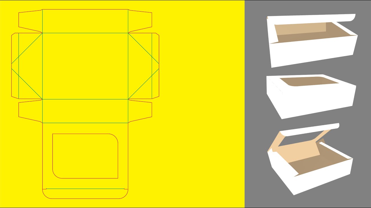 Cake Box with window Dieline  / Die cut & 3D Mockup Design on Adobe Illustrator