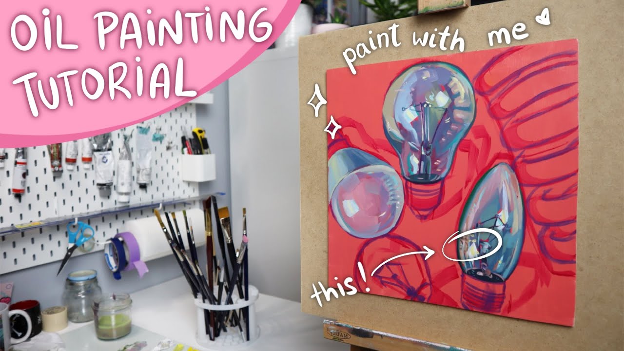 Lightbulbs OIL PAINTING tutorial ✧ Paint with me on a vibrant RED wooden board✨
