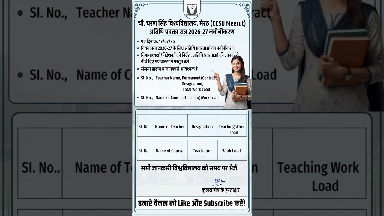 CCSU News Update: अतिथि प्रवक्ता (Guest Faculty) नवीनकरण 2026-27 गाइडलाइन्स!