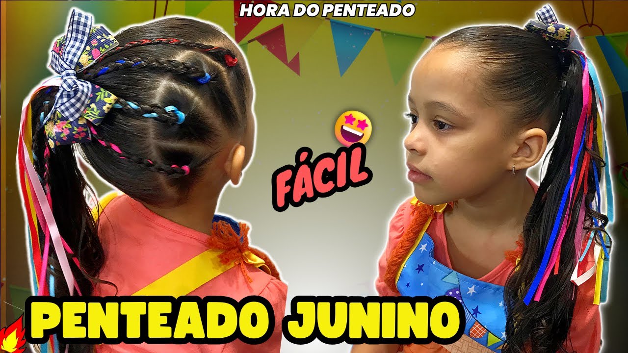 🌽🔥🎉 PENTEADO INFANTIL FÁCIL PARA FESTA JUNINA COM TRANÇAS E FITAS | penteado para criança