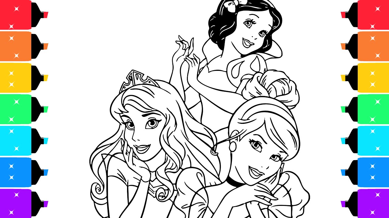 Disney Princess Coloring Pages | Coloring Cinderella, Snow White and Aurora