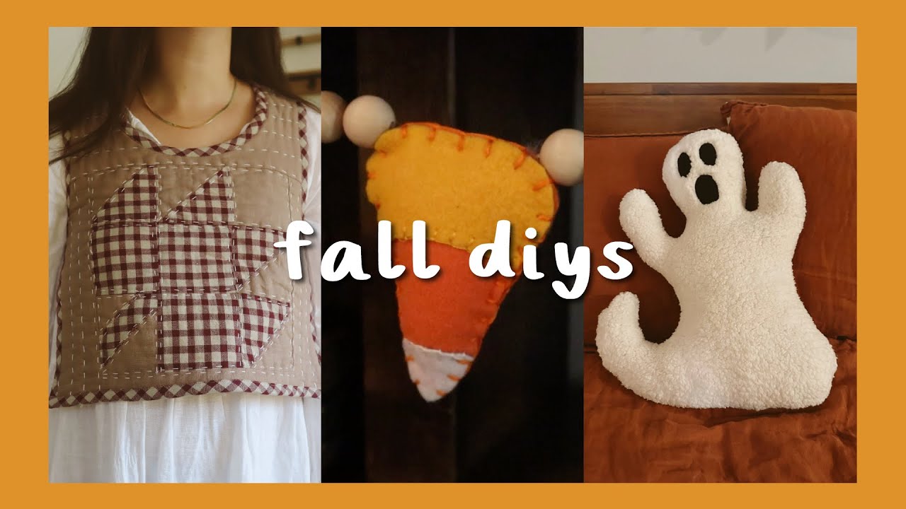 Fall 2022 DIYs | candy corn garland, ghost pillow, & maple leaf quilt block