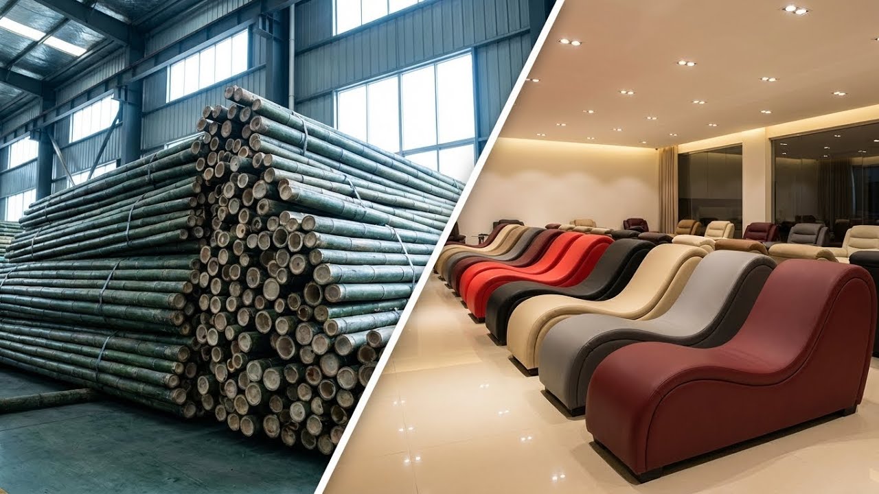 Inside a Bamboo Furniture Factory  The Curved Sofa Process Revealed
