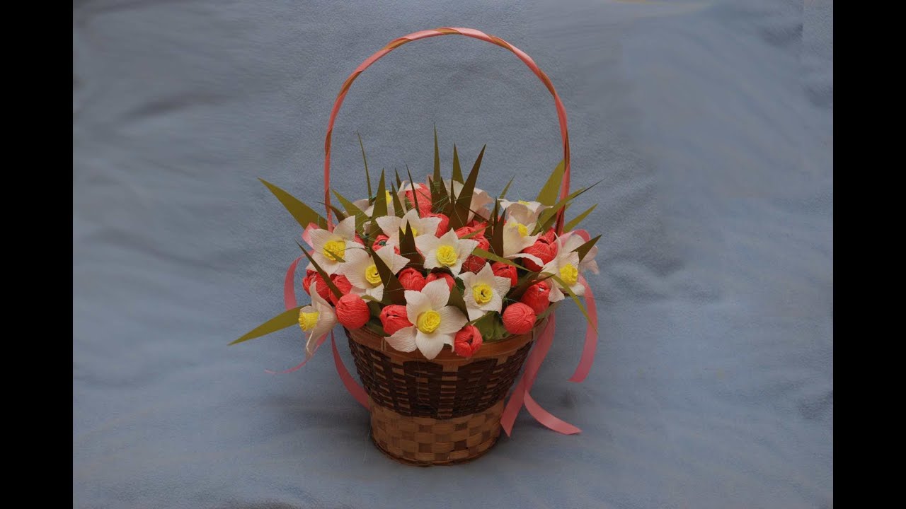 Оформление корзинки с цветами из конфет. DIY sweet design