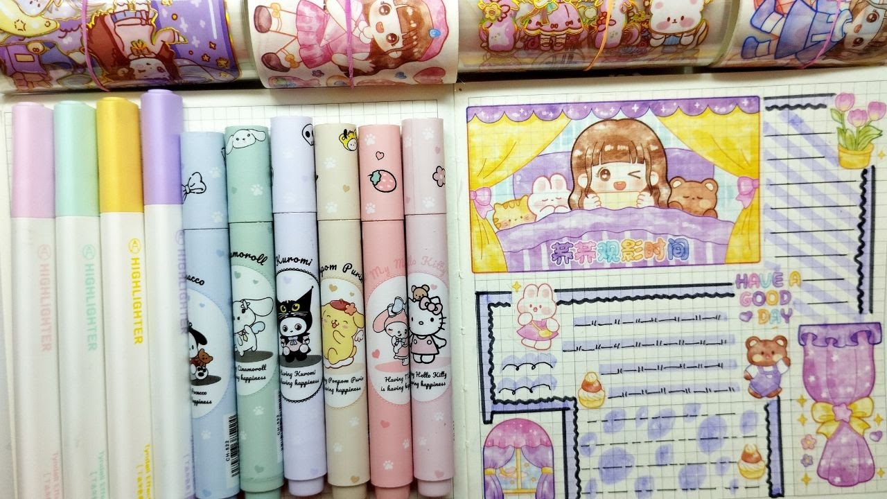 ✨[ASMR] Journaling Ideas 💜💛 Aesthetic Kawaii Sticker Journaling #asmr #sticker #kawaii  #journaling