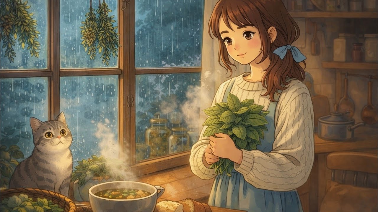 Rainy Market Morning 🌧️ Cozy Cooking & Herbal Comfort | Relaxing Ghibli-Inspired ASMR Slice of Life