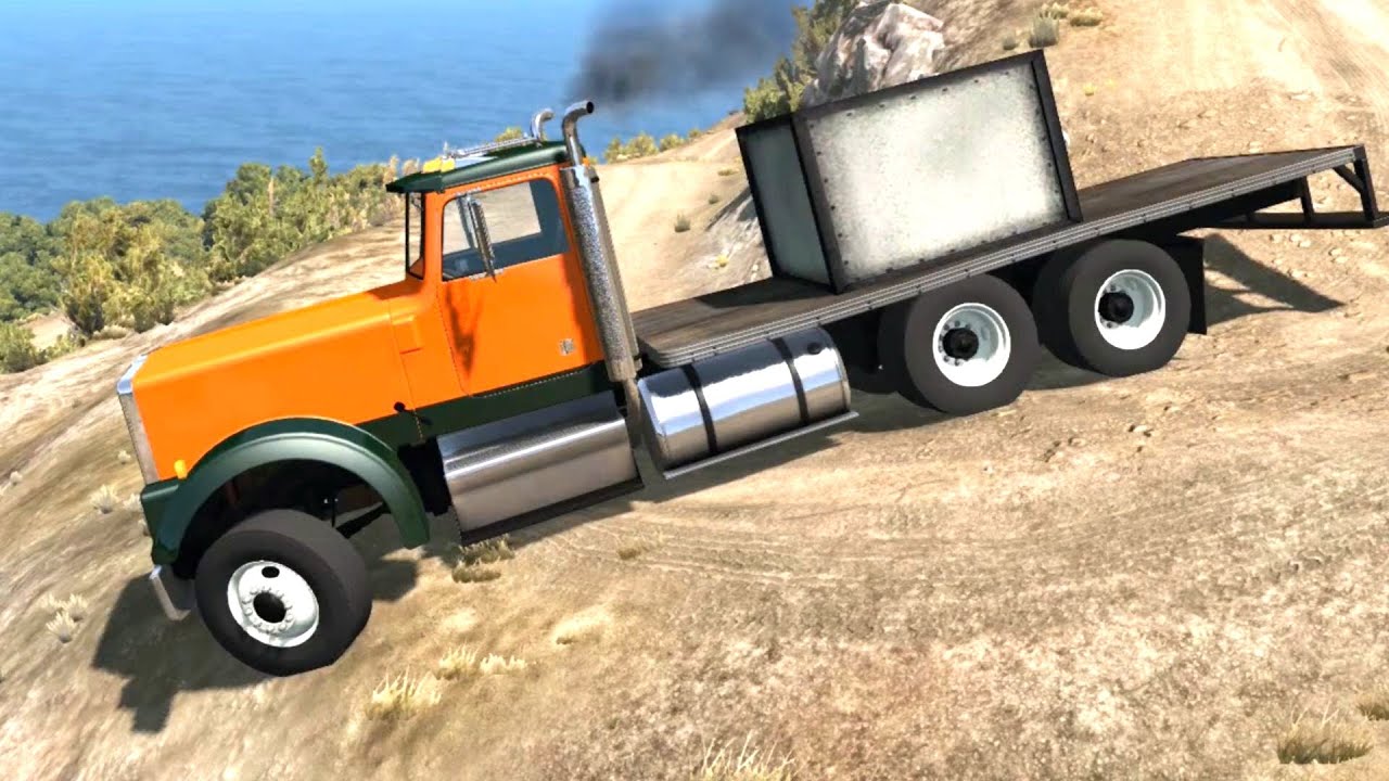 BeamNG Drive - T Series Flatbed Truck Transporting a 10 Ton Box Part 2
