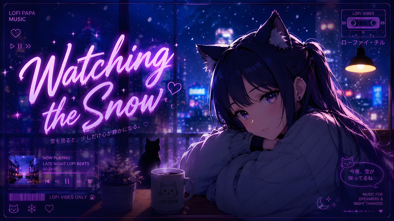 LIVE 24/7 LIVE Neko Girl Lofi ❄️ Chill Beats to Relax, Study & Sleep | Winter Night Ambience